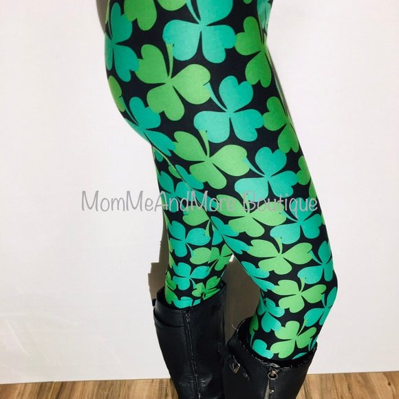 OS NEW Womens Shamrock Clover St Patrick Day Leggings Yoga Pants Tights - Picture 6 of 9